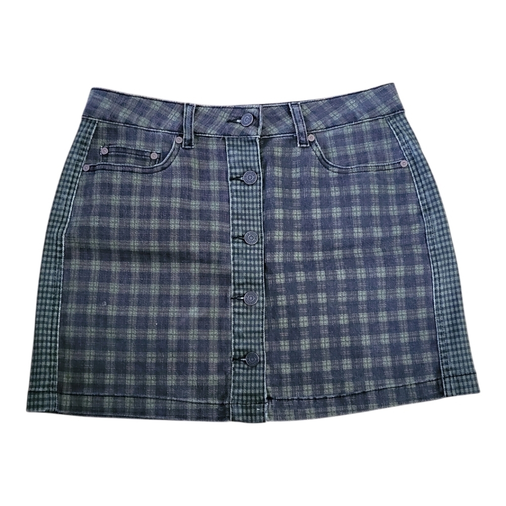 💕Rocks and indigo Plaid Button-Front Skirt‎